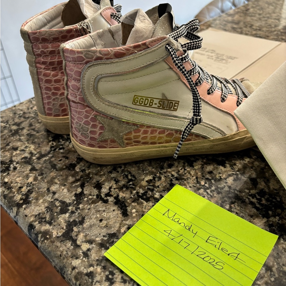 Golden Goose Pink and White Sneakers Athletic-Inspired Design